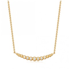 Sterling Silver Cubic Zirconia Beaded Curved Bar Necklace
