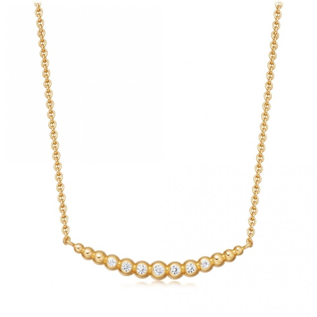 Sterling Silver Cubic Zirconia Beaded Curved Bar Necklace