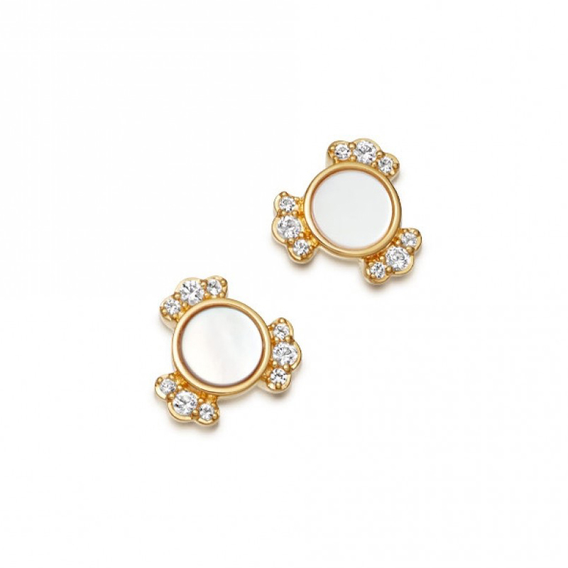 Sterling Silver Cubic Zirconia Mother of Pearl Stud Earrings