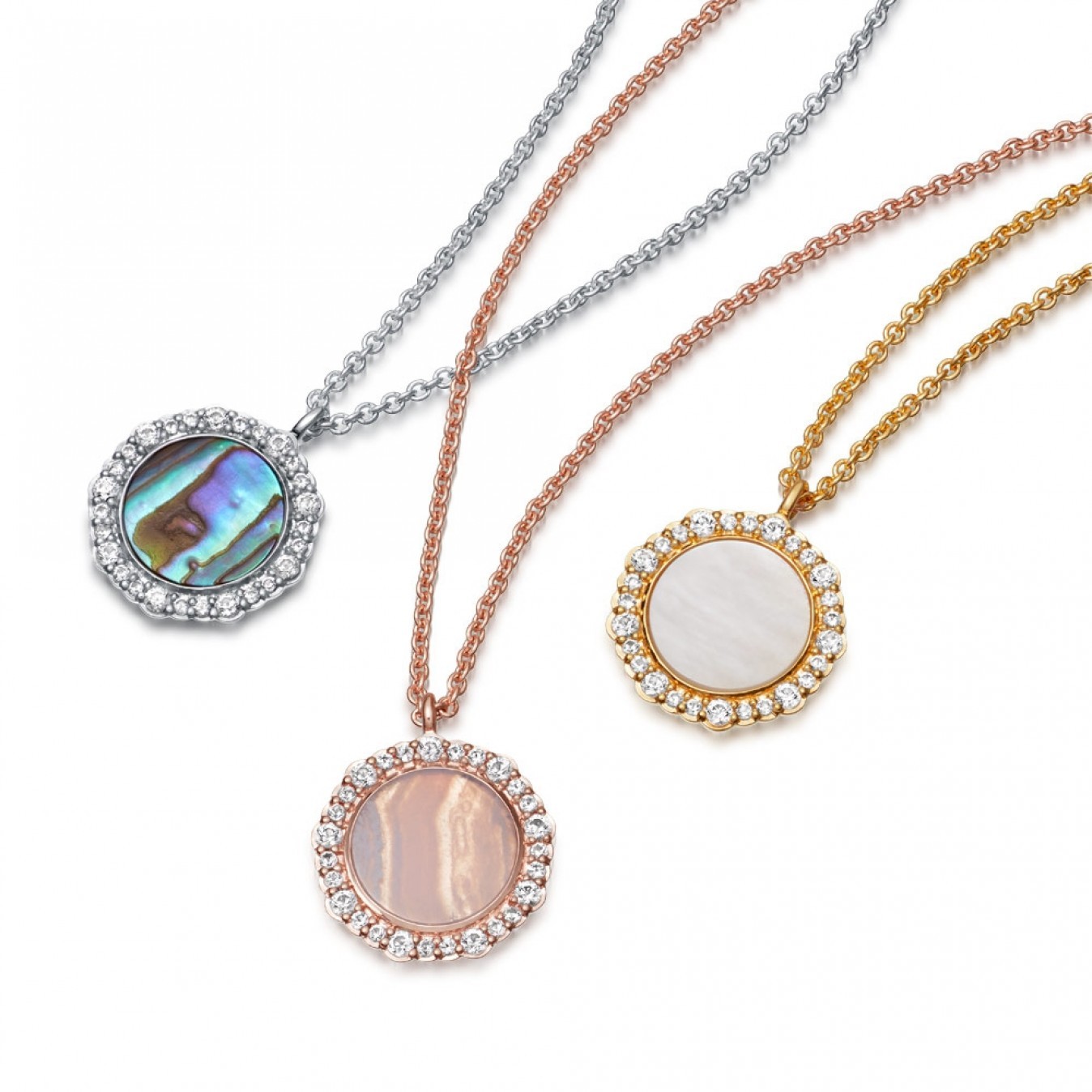 Sterling Silver Cubic Zirconia Mother of Pearl Pendant Necklace
