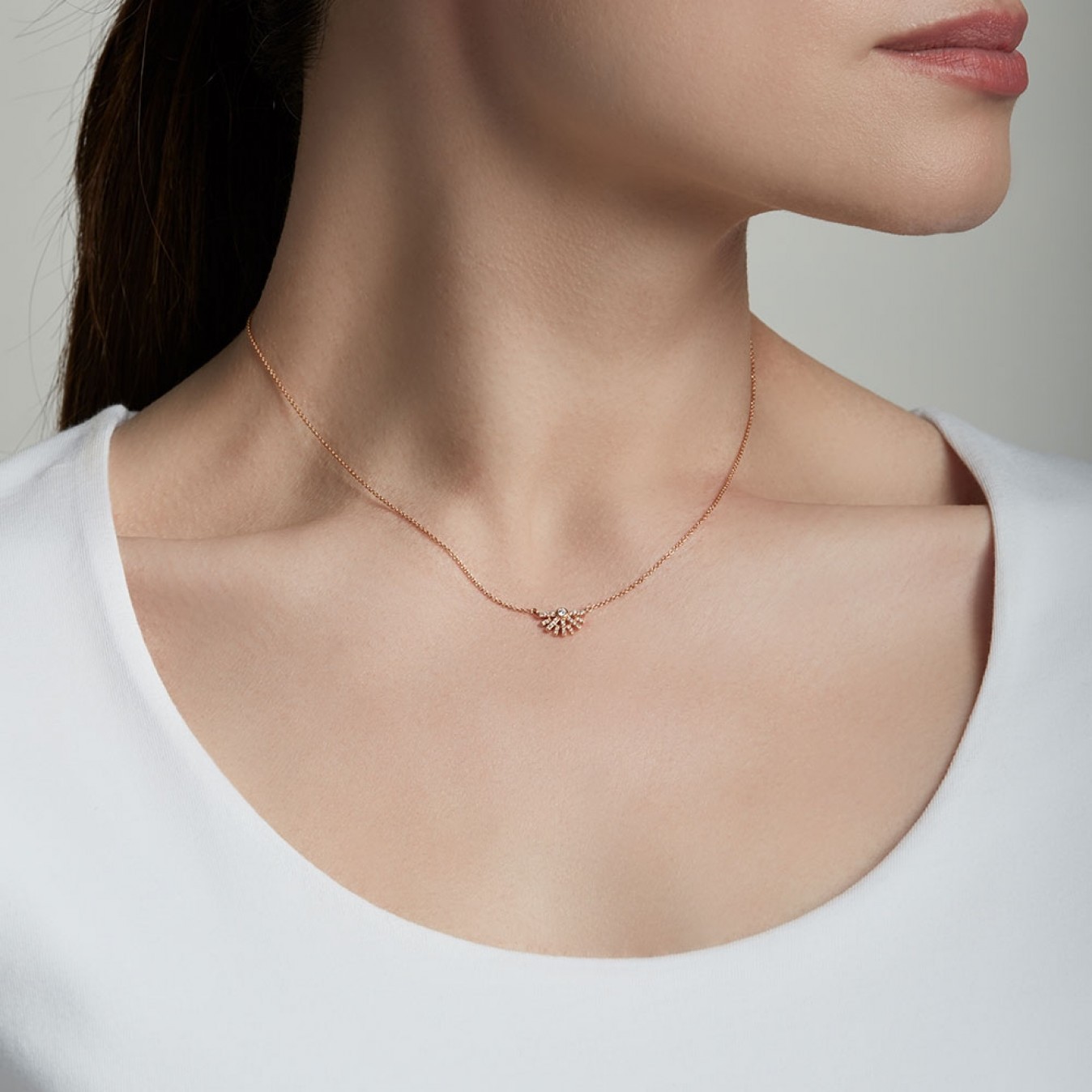 Sterling Silver Cubic Zirconia Setting Sun Pendant Necklace