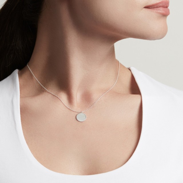 Sterling Silver Beaded Engravable Disc Pendant Necklace