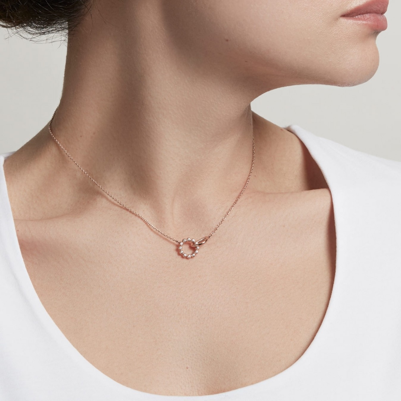 Rose Gold Sterling Silver Cubic Zirconia Interlocking Necklace