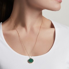 Sterling Silver Natural Malachite Round Pendant Necklace