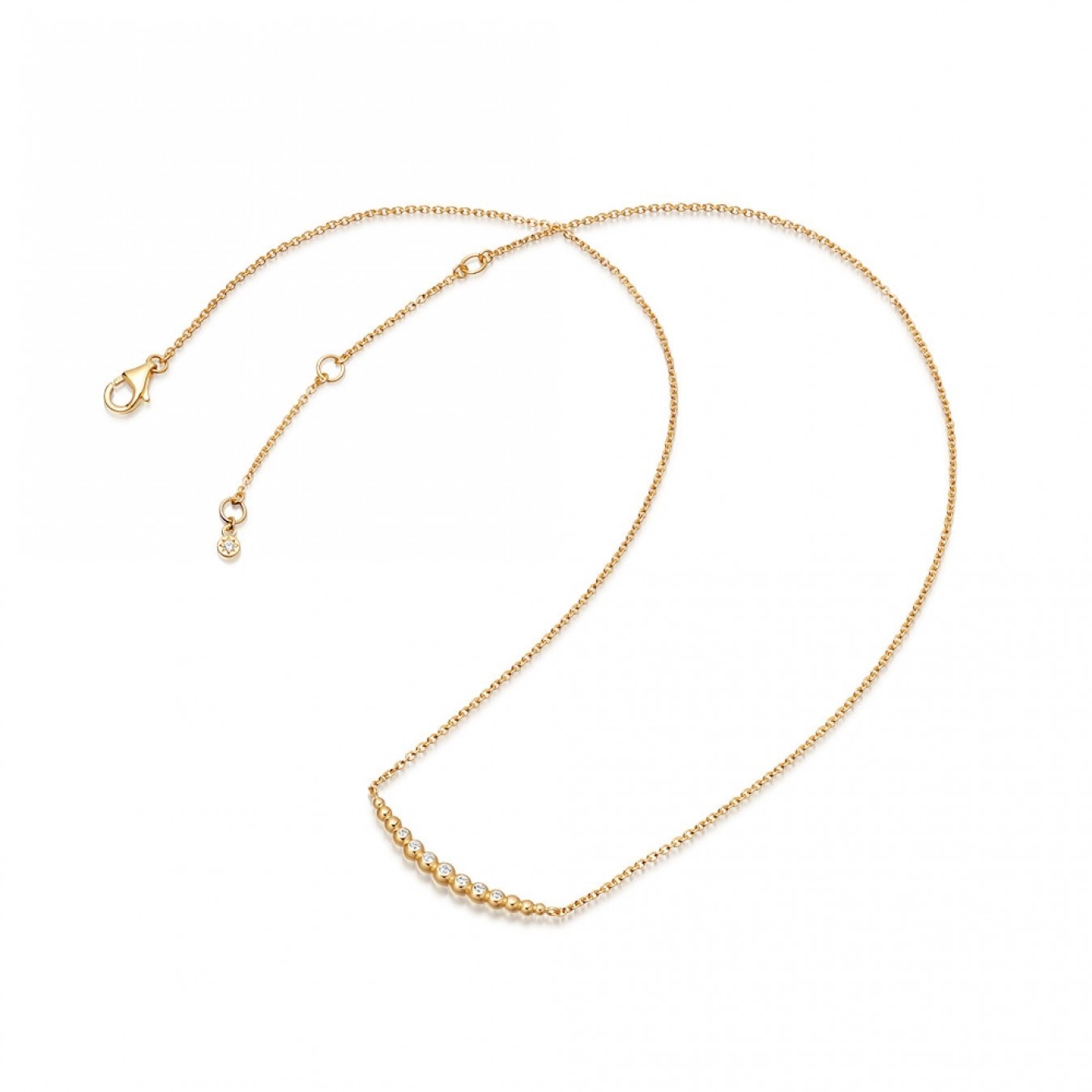 Sterling Silver Cubic Zirconia Beaded Curved Bar Necklace