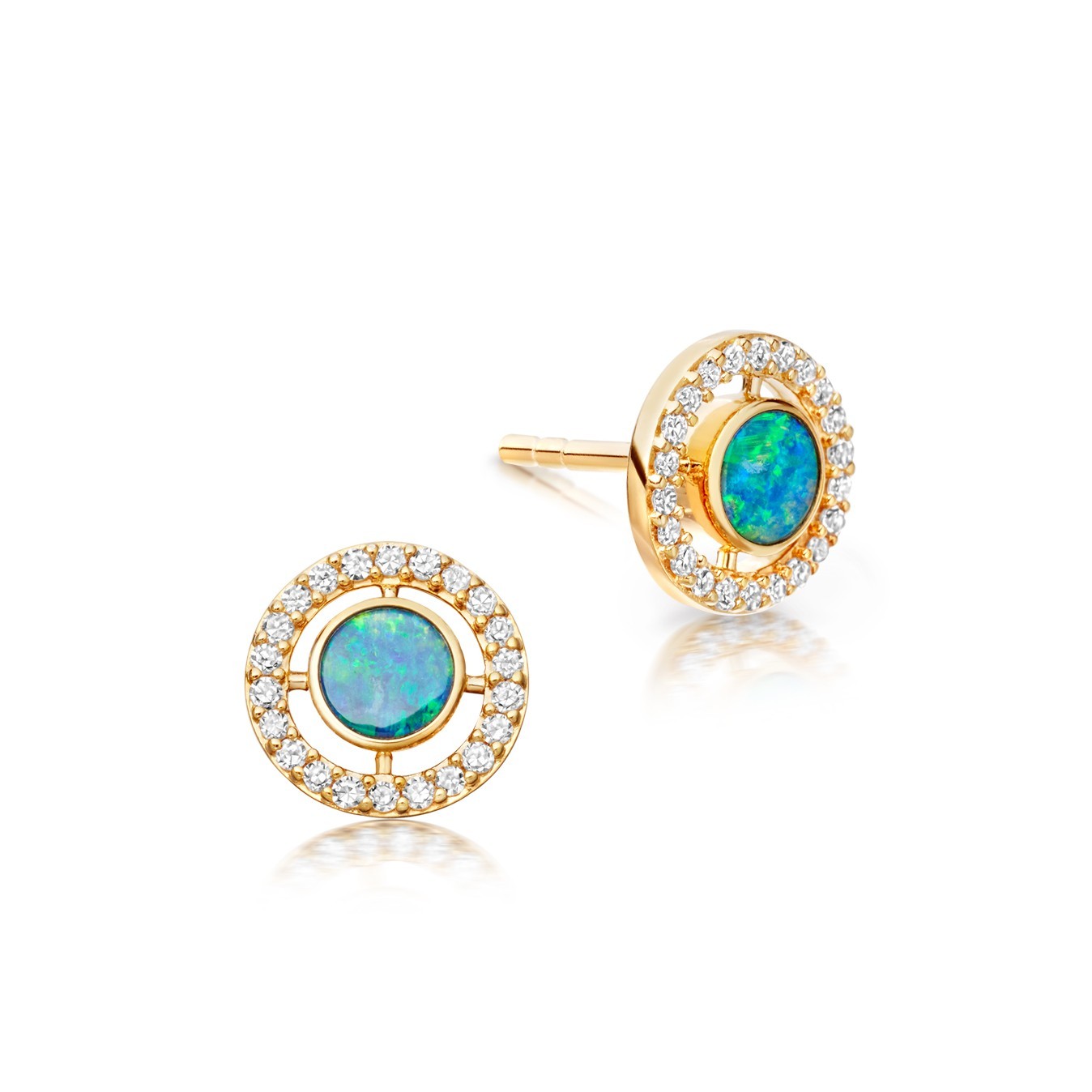 Sterling Silver Cubic Zirconia Opal Mini Round Stud Earrings