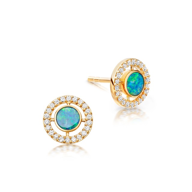 Sterling Silver Cubic Zirconia Opal Mini Round Stud Earrings