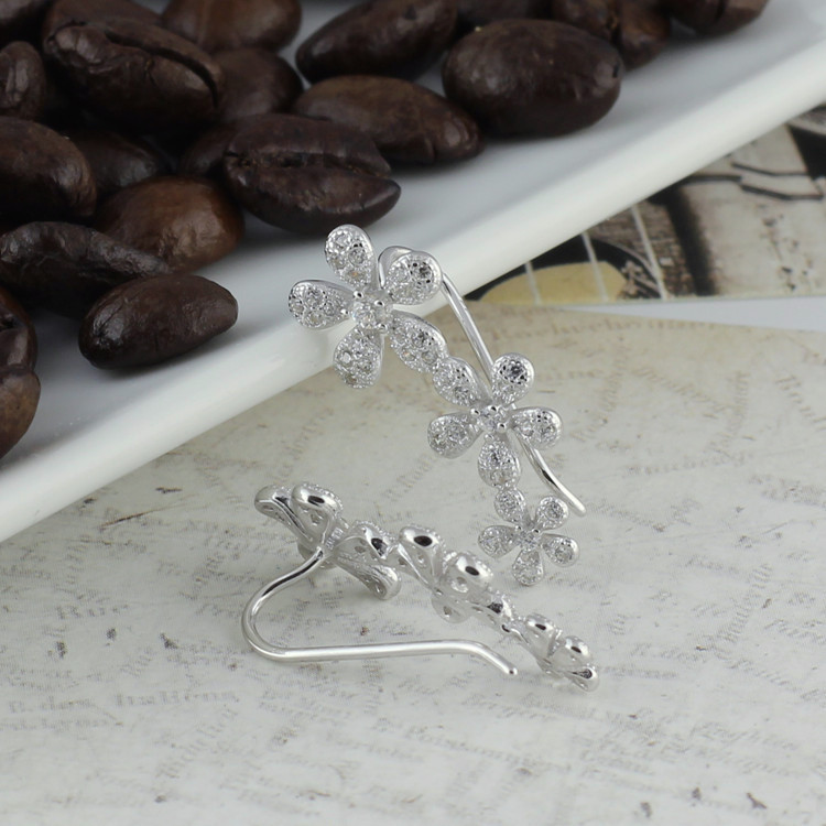 Delicate Sterling Silver Cubic Zirconia Flower Crawler Climber Earrings