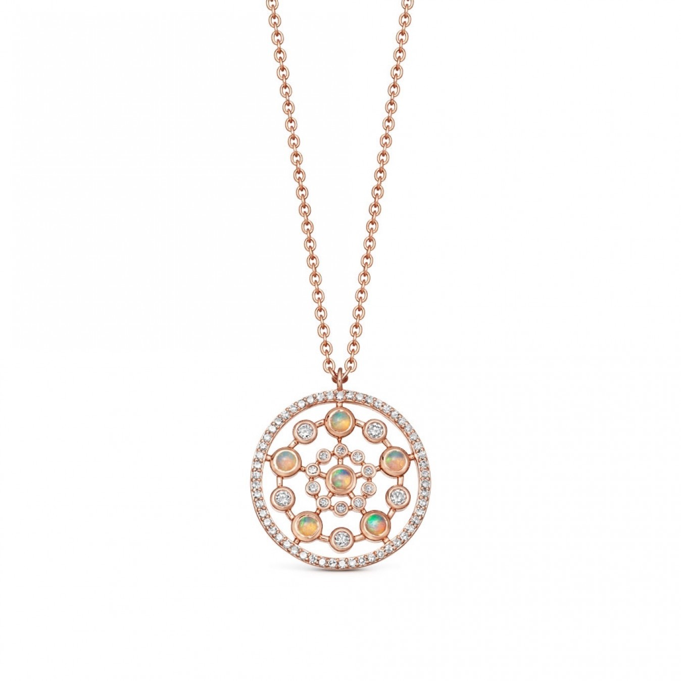 Dainty Sterling Silver Cubic Zirconia and Fire Opal Circle Necklace
