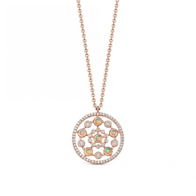 Dainty Sterling Silver Cubic Zirconia and Fire Opal Circle Necklace