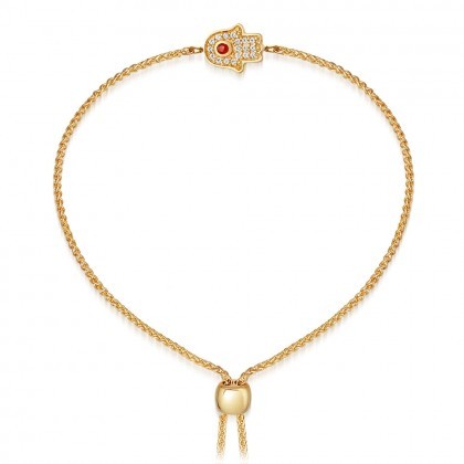 Jewish Jewelry Sterling Silver Ruby CZ Dainty Hamsa Hand Bracelet
