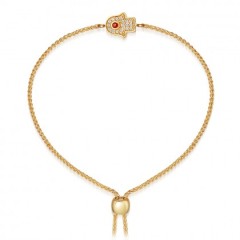 Jewish Jewelry Sterling Silver Ruby CZ Dainty Hamsa Hand Bracelet