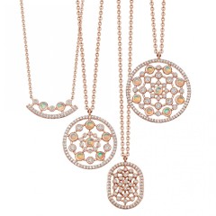 Dainty Sterling Silver Cubic Zirconia and Fire Opal Circle Necklace