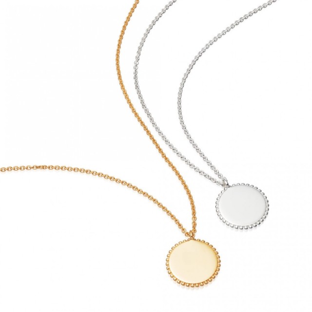 Sterling Silver Beaded Engravable Disc Pendant Necklace