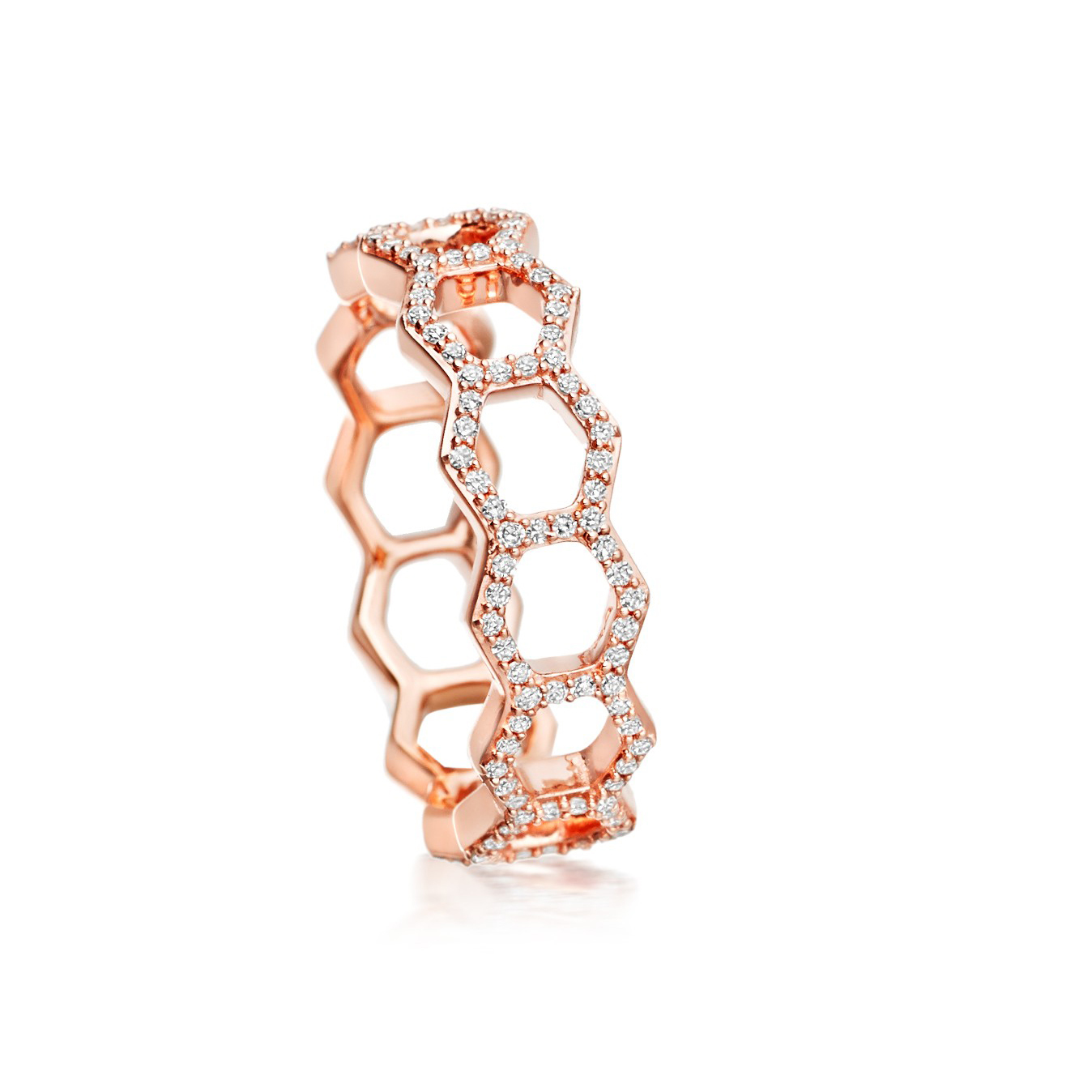Sterling Silver Rose Gold Cubic Zirconia Honrycomb Ring