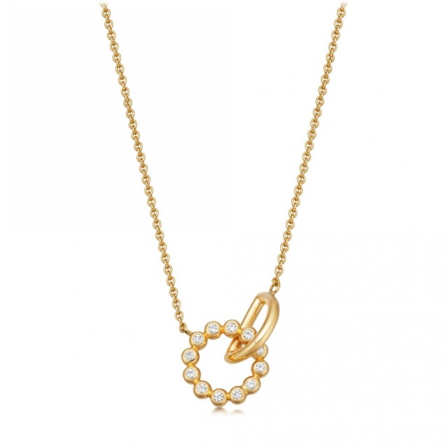 Rose Gold Sterling Silver Cubic Zirconia Interlocking Necklace
