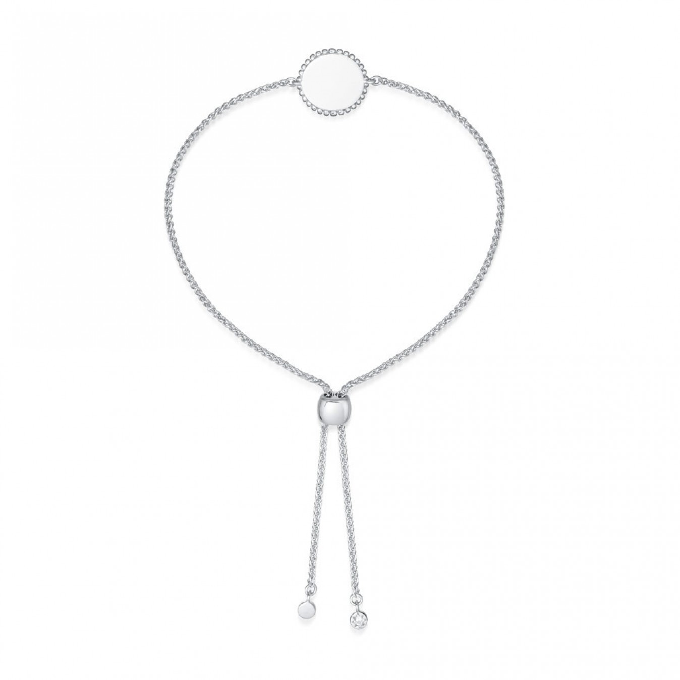 Dainty Sterling Silver Beaded Engravable Disc Adjustable Bracelet