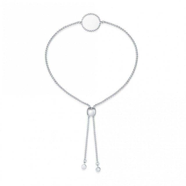 Dainty Sterling Silver Beaded Engravable Disc Adjustable Bracelet