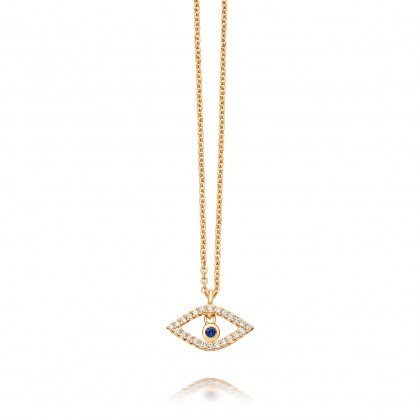 Sterling Silver Cubic Zirconia and Blue Sapphire Evil Eye Necklace