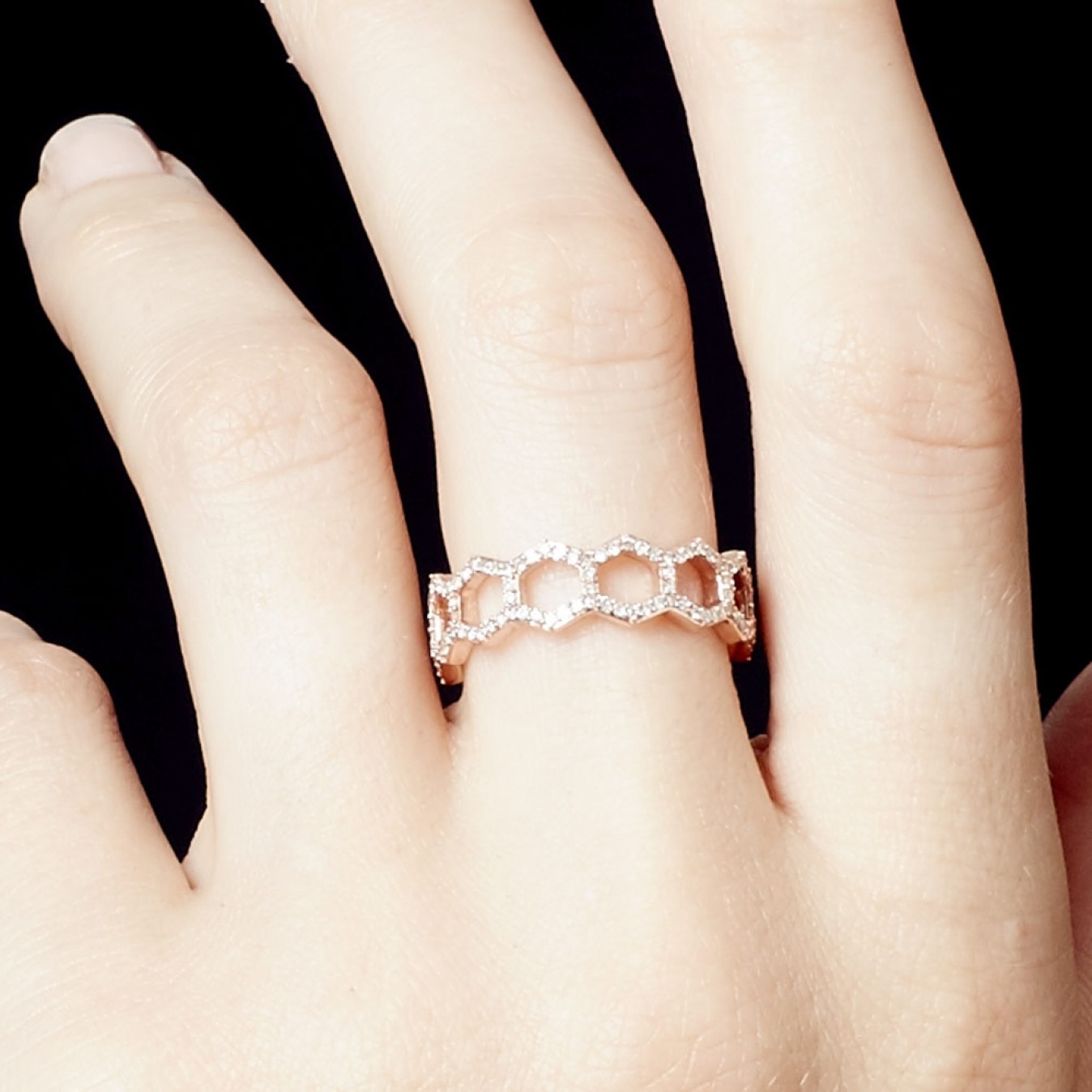 Sterling Silver Rose Gold Cubic Zirconia Honrycomb Ring