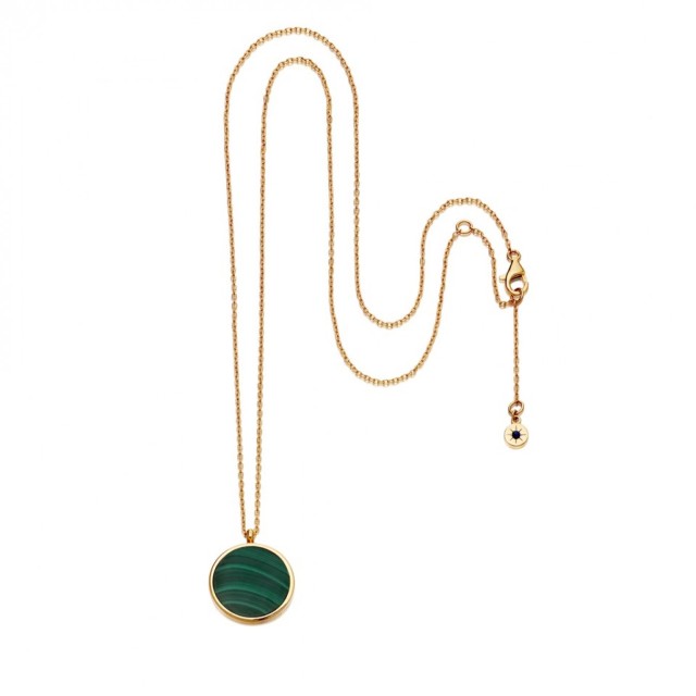 Sterling Silver Natural Malachite Round Pendant Necklace