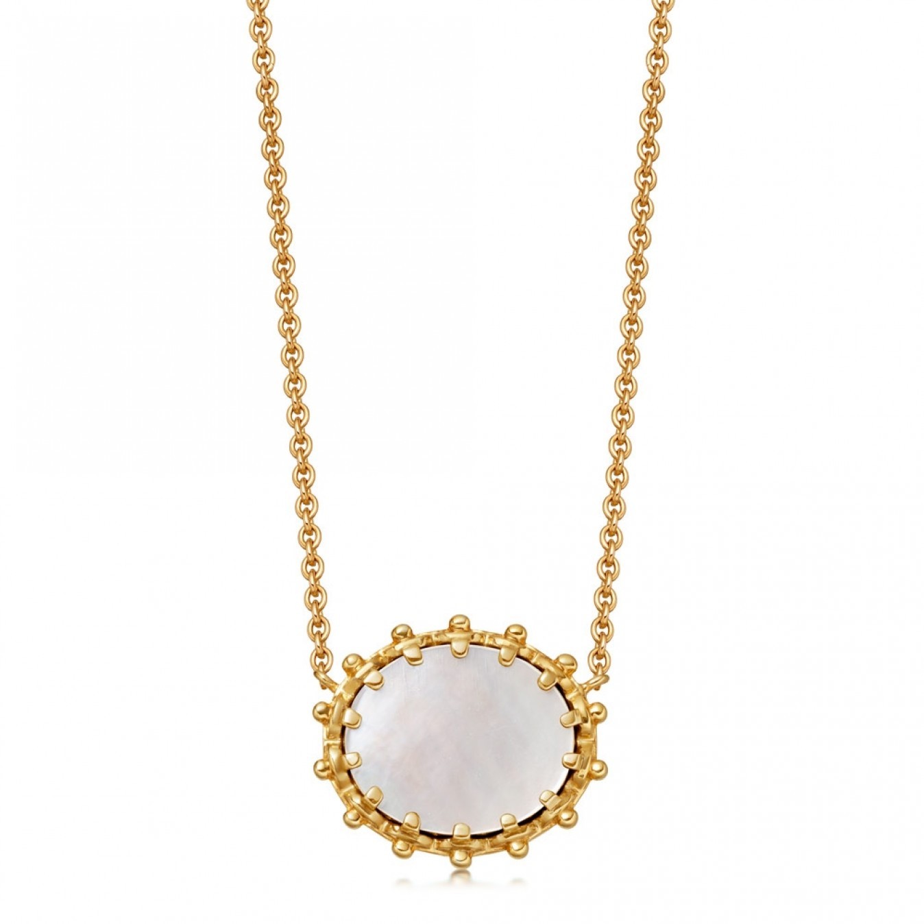 14K Gold Sterling Silver Mother of Pearl Oval Pendant Necklace
