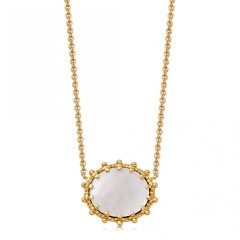 14K Gold Sterling Silver Mother of Pearl Oval Pendant Necklace