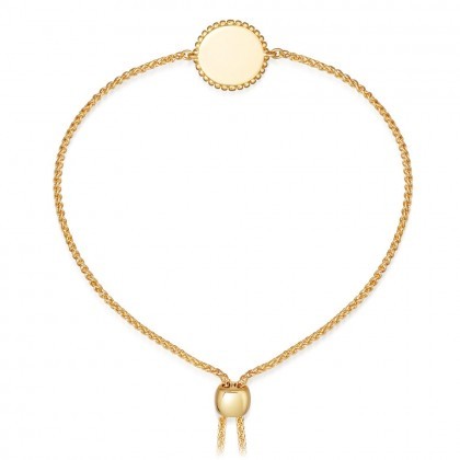 Dainty Sterling Silver Beaded Engravable Disc Adjustable Bracelet
