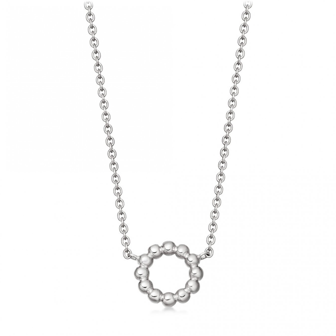 Sterling Silver Plain Open Circle Beaded Necklace