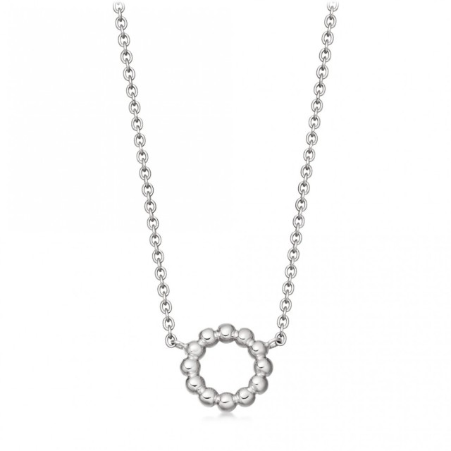 Sterling Silver Plain Open Circle Beaded Necklace