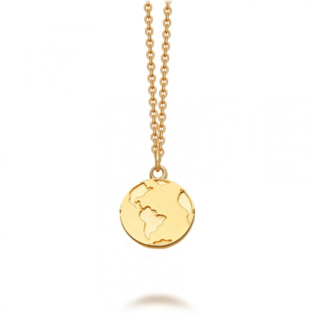 Sterling Silver Globe World Map Necklace Earth Biography Pendant Necklace