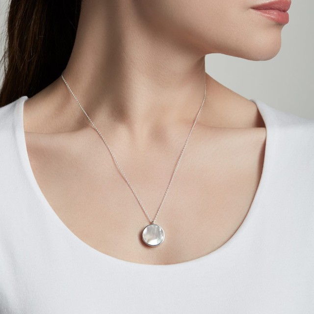 Sterling Silver Mother of Pearl Round Pendant Necklace