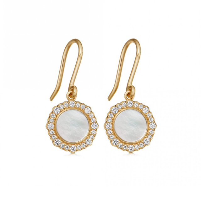 Sterling Silver Cubic Zirconia Mother of Pearl Drop Earrings