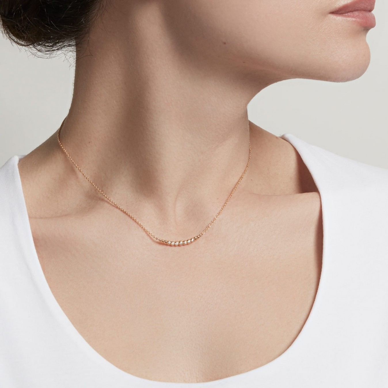 Sterling Silver Cubic Zirconia Beaded Curved Bar Necklace