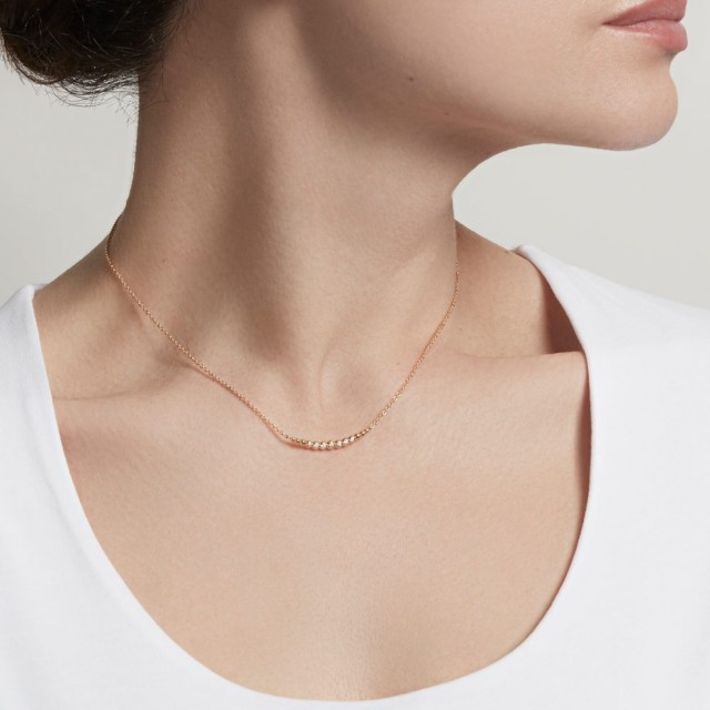 Sterling Silver Cubic Zirconia Beaded Curved Bar Necklace
