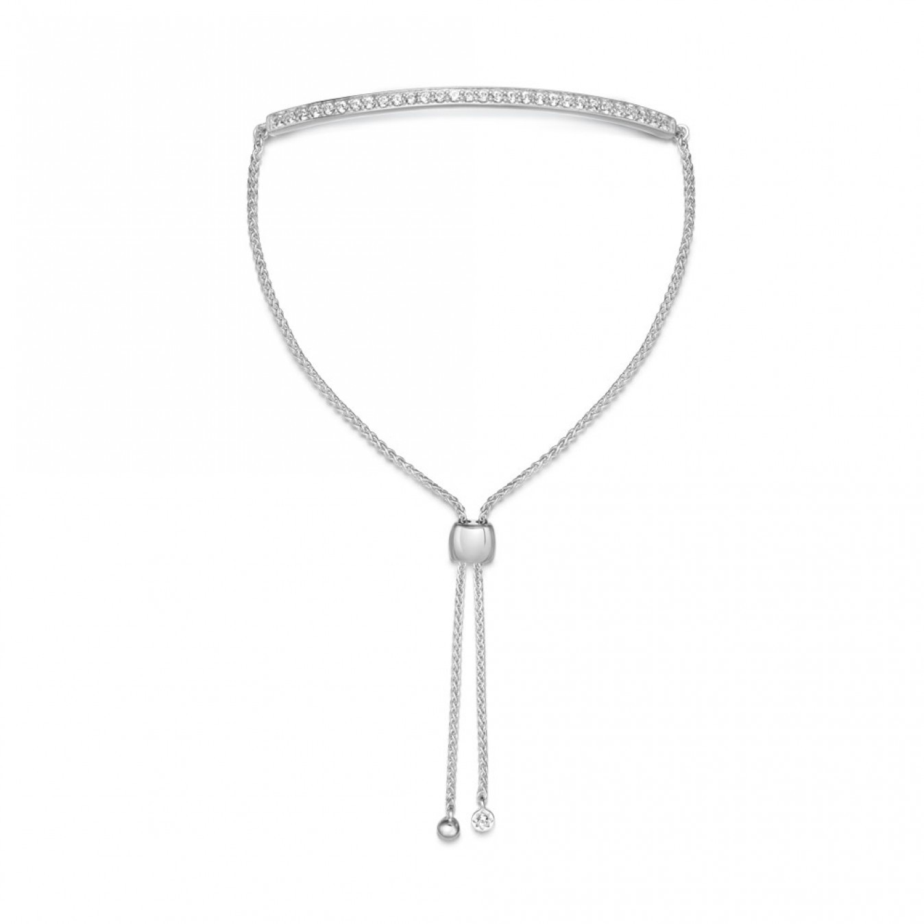 Sterling Silver Cubic Zirconia Curved Bar Bracelet Adjustable