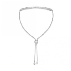 Sterling Silver Cubic Zirconia Curved Bar Bracelet Adjustable