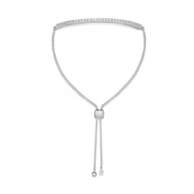 Sterling Silver Cubic Zirconia Curved Bar Bracelet Adjustable