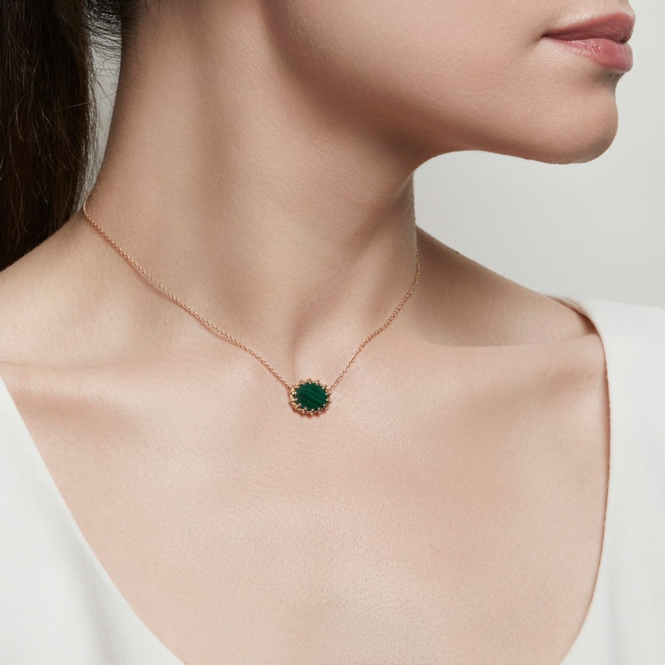 14K Gold Sterling Silver Malachite Oval Pendant Necklace