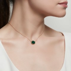 14K Gold Sterling Silver Malachite Oval Pendant Necklace