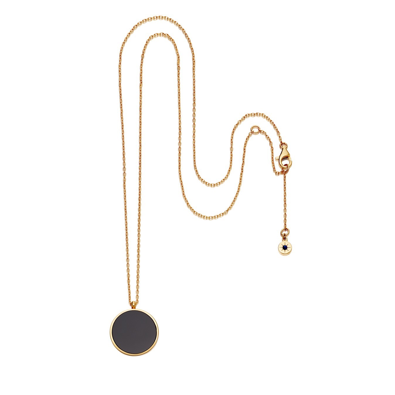 Deliate Sterling Silver Black Onyx Round Pendant Necklace