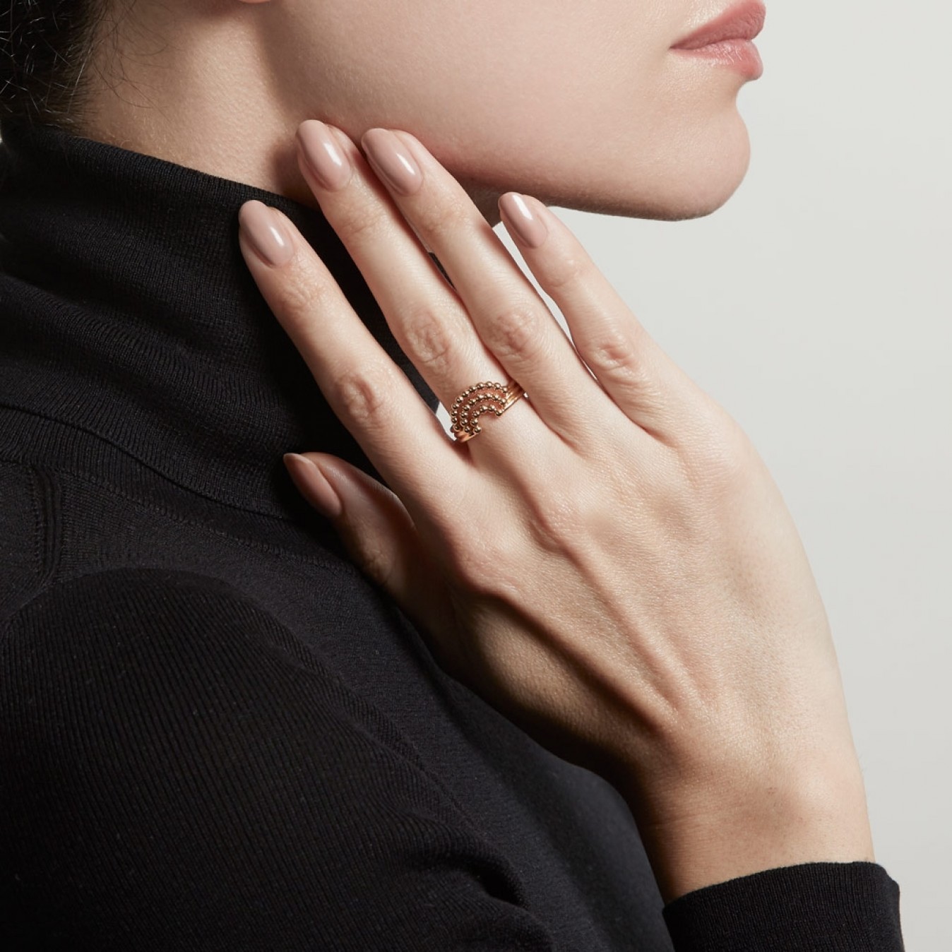 Sterling Silver Three Pieces Mini Beaded Curved Stackable Ring
