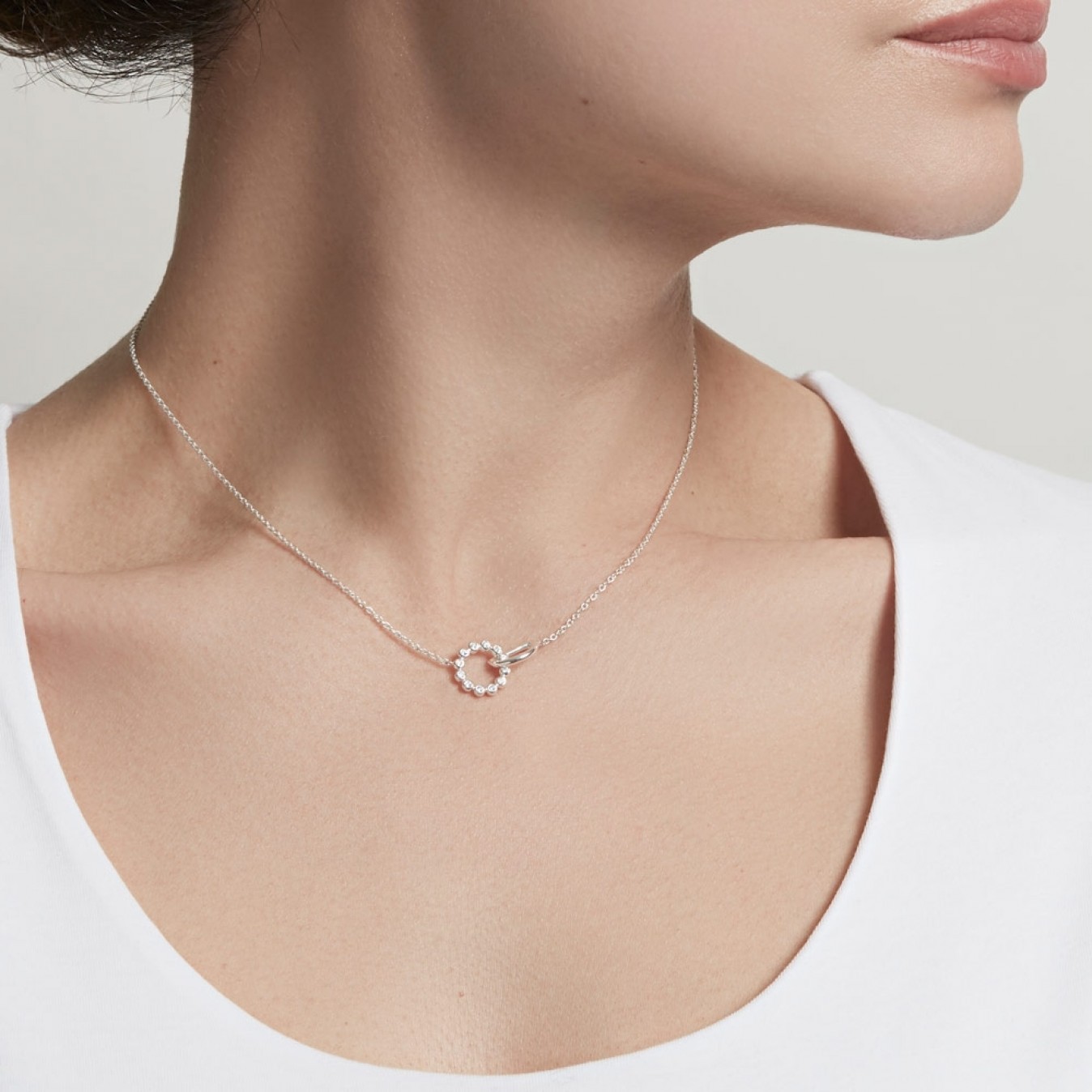 Rose Gold Sterling Silver Cubic Zirconia Interlocking Necklace