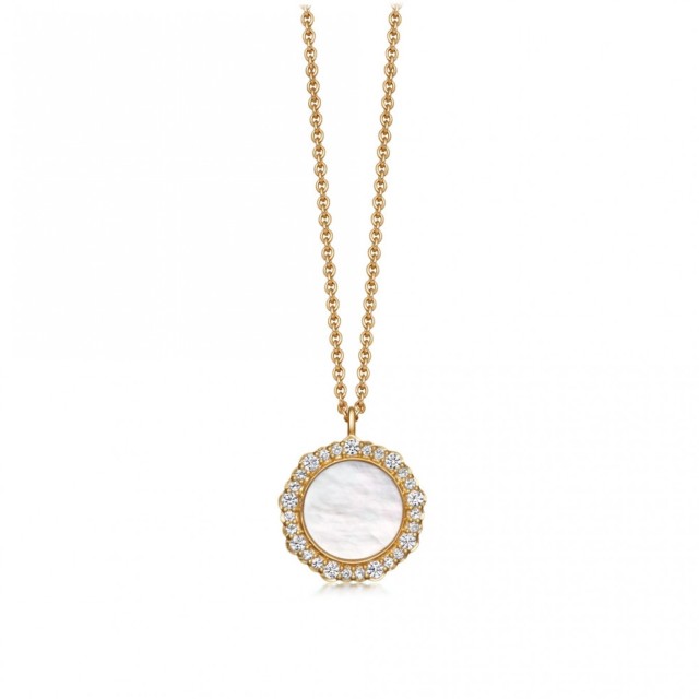 Sterling Silver Cubic Zirconia Mother of Pearl Pendant Necklace
