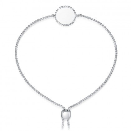 Dainty Sterling Silver Beaded Engravable Disc Adjustable Bracelet