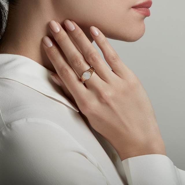 Sterling Silver Cubic Zirconia Mother of Pearl Signet Ring