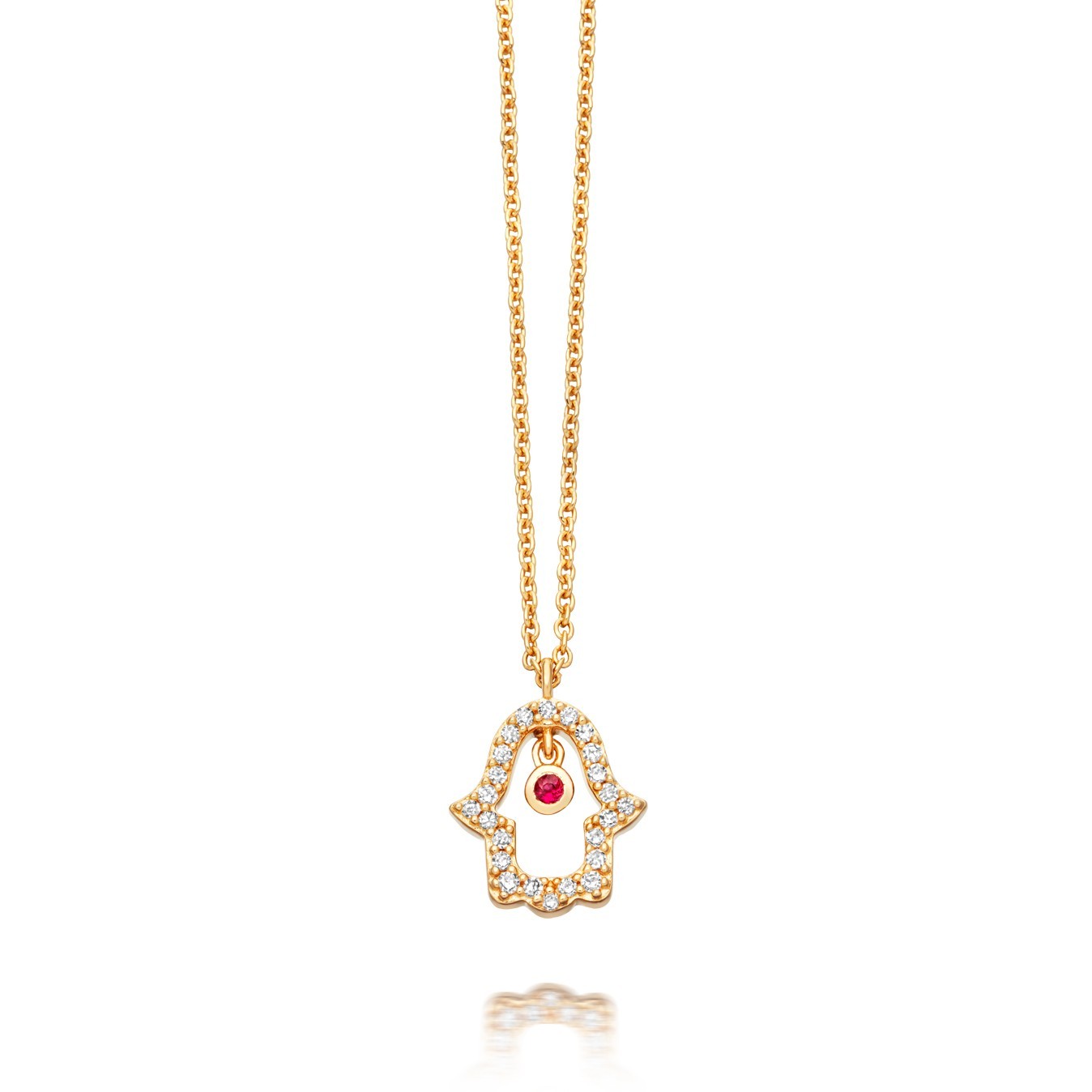 Sterling Silver Cubic Zirconia and Ruby Hamsa Hand Necklace