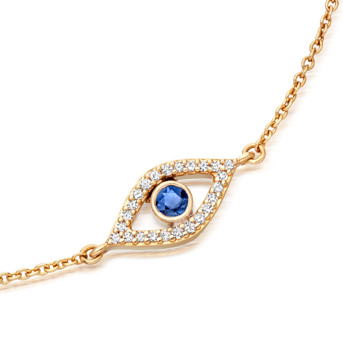 Sterling Silver Cubic Zirconia and Blue Sapphire Evil Eye Bracelet