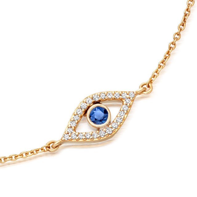 Sterling Silver Cubic Zirconia and Blue Sapphire Evil Eye Bracelet