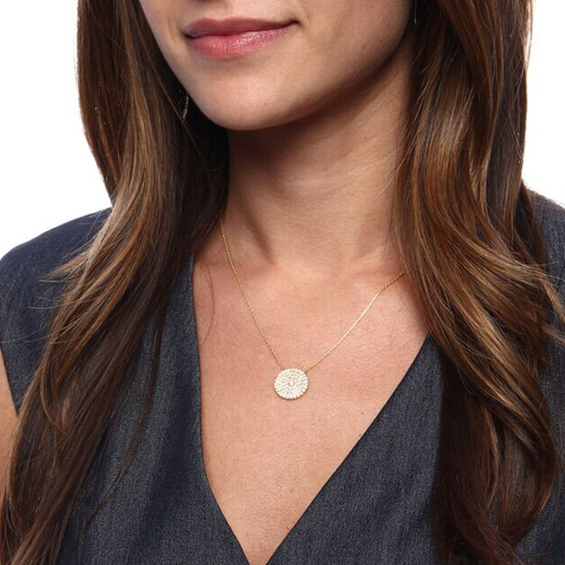 Exquisite Cubic Zirconia Dise Shape 925 Silver Charm Necklace